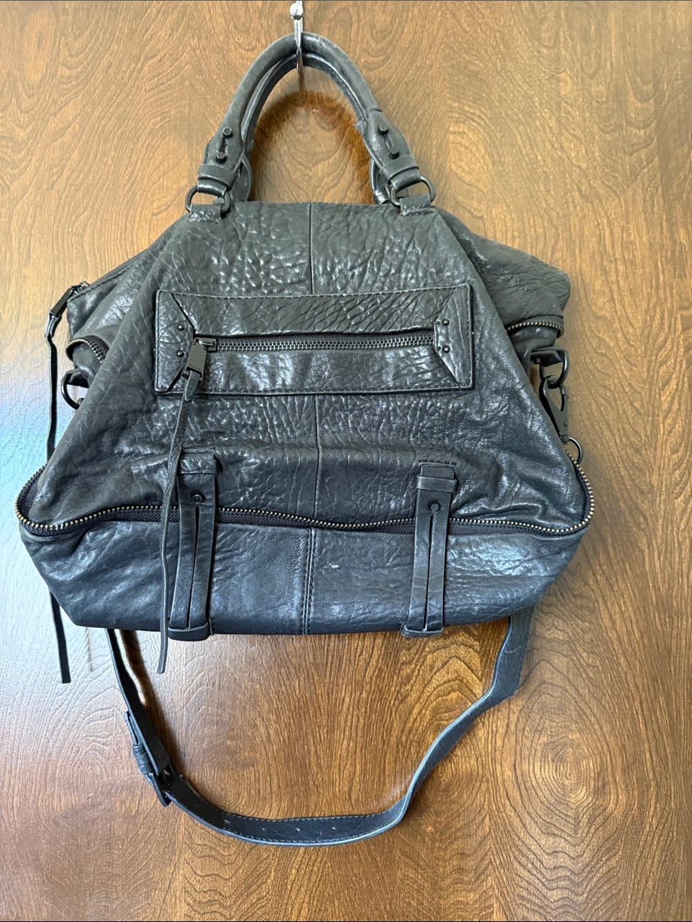 She+lo Black Leather Structured Satchel Bag